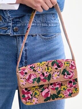 On 34th Beaded Floral Shoulder Bag Cottagecore Boho Purse